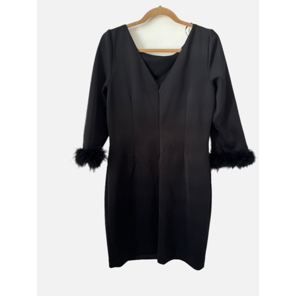 Elegant Black Feather-Trim Dress - Picture 3 of 7
